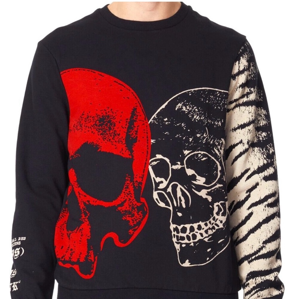 Eleven Paris Black and Red Crewneck Sweater with Skull Design, Size L Price $80 - Picture 5 of 5
